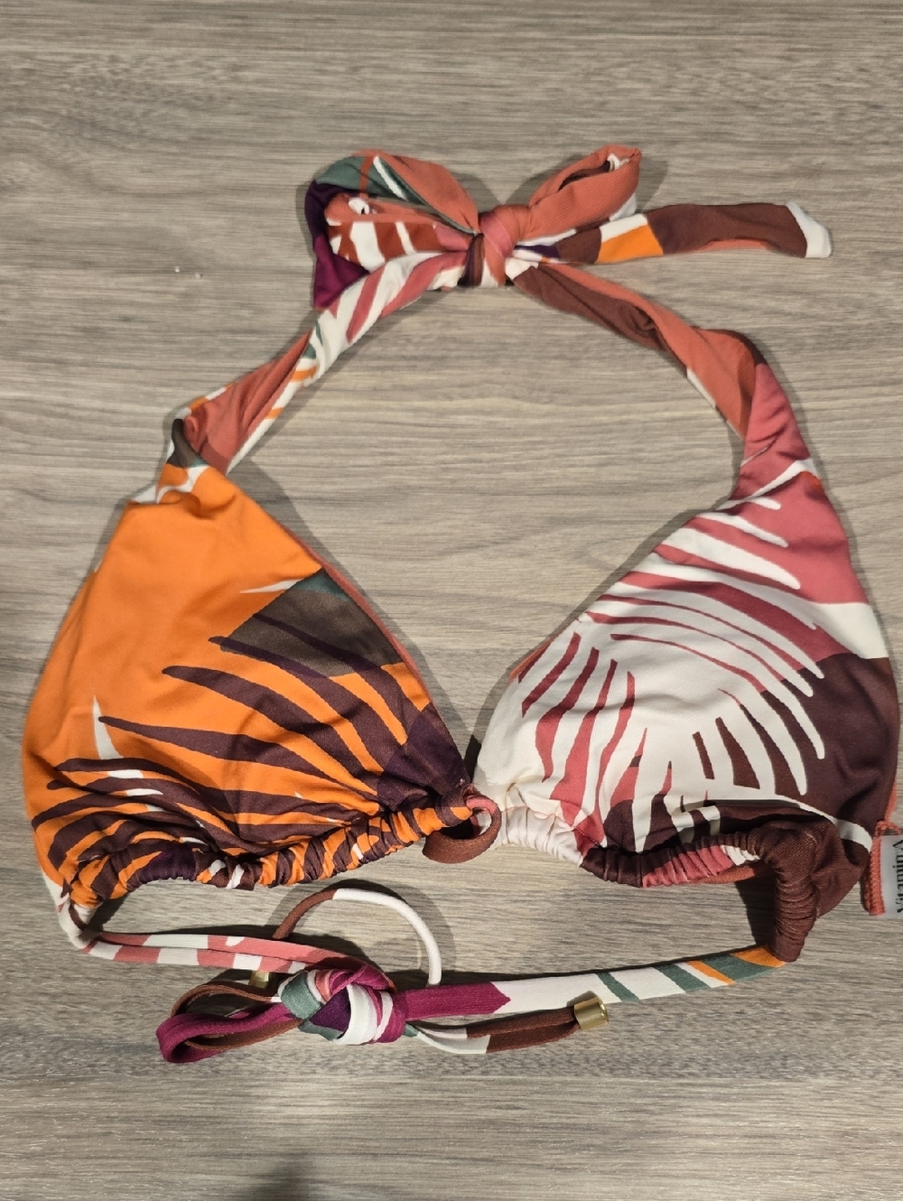 Vitamin A Tropical Halter Bikini Top in Orange, Pink and Brown